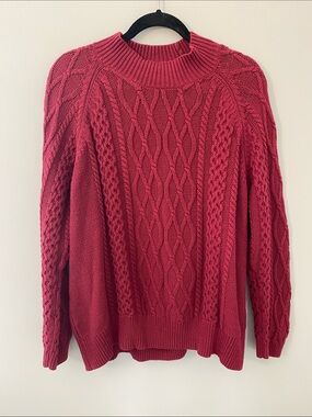 Preswick & Moore Cotton Blend Cable Knit Crew Sweater - Deep Rose